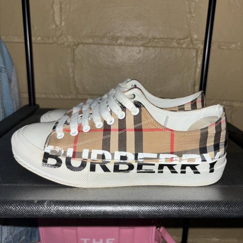 Burberry Tan and Black Logo Sneakers